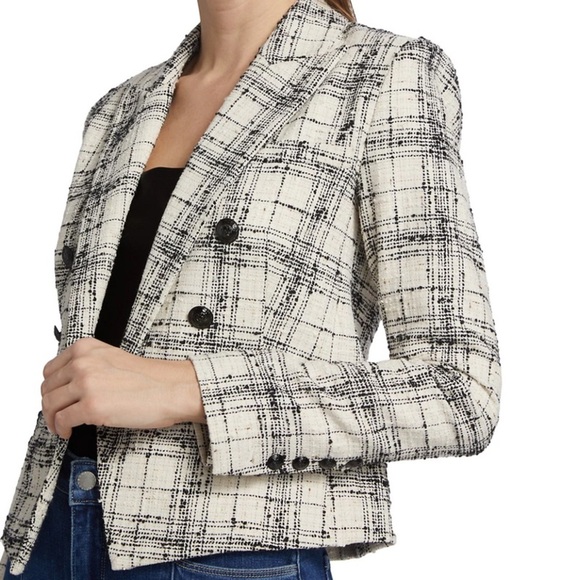 L'AGENCE Black and White Tweed Blazer with Tailored Design size XS - Picture 4 of 8